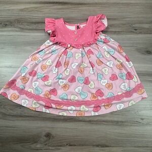 Cheeky Plum Girls Pink Candy‎ Hearts Dress Ruffle Sleeve Size 7Y Valentine day